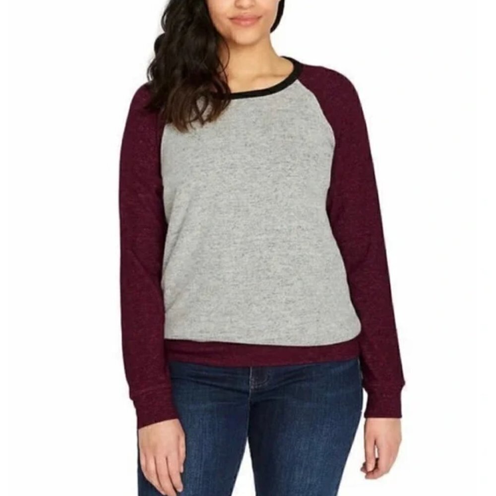 Buffalo David Bitton Women's Sz Large Cozy Colorblock Raglan Pullover Sweatshirt